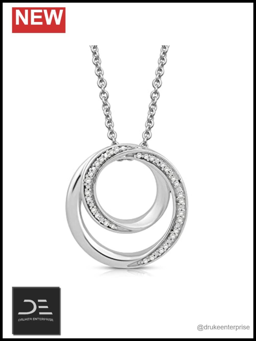 925 Sterling Silver Diamond Circle Pendant Necklace 18in Rolo Chain